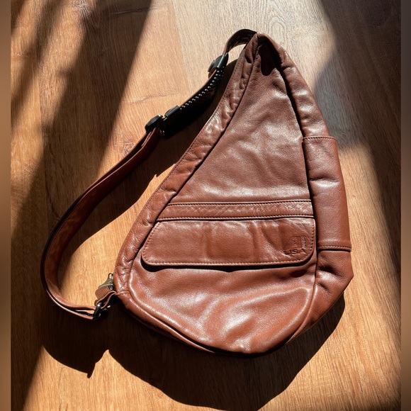 VTG Ameribag Healthy Back leather Bag sling shoulder backpack dark brown pockets - Picture 1 of 16